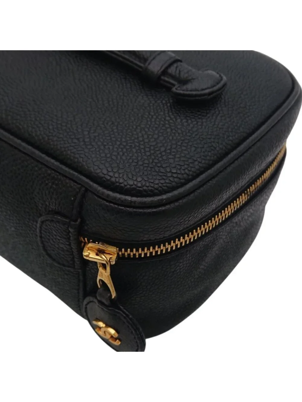 Chanel Vanity Bag Caviar Leather CC Logo Black Gold